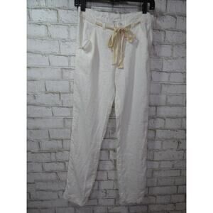 Johnny Was White Solid 100% Linen Zip & Drawstring Tapered Pants XS NEW J747